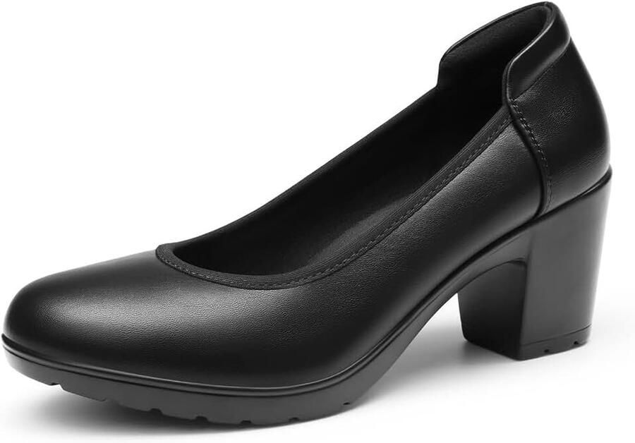 Chunky Gesloten teen Lage blokhak Werk Pumps Comfortabele Ronde Teen Jurk Bruiloft Schoenen