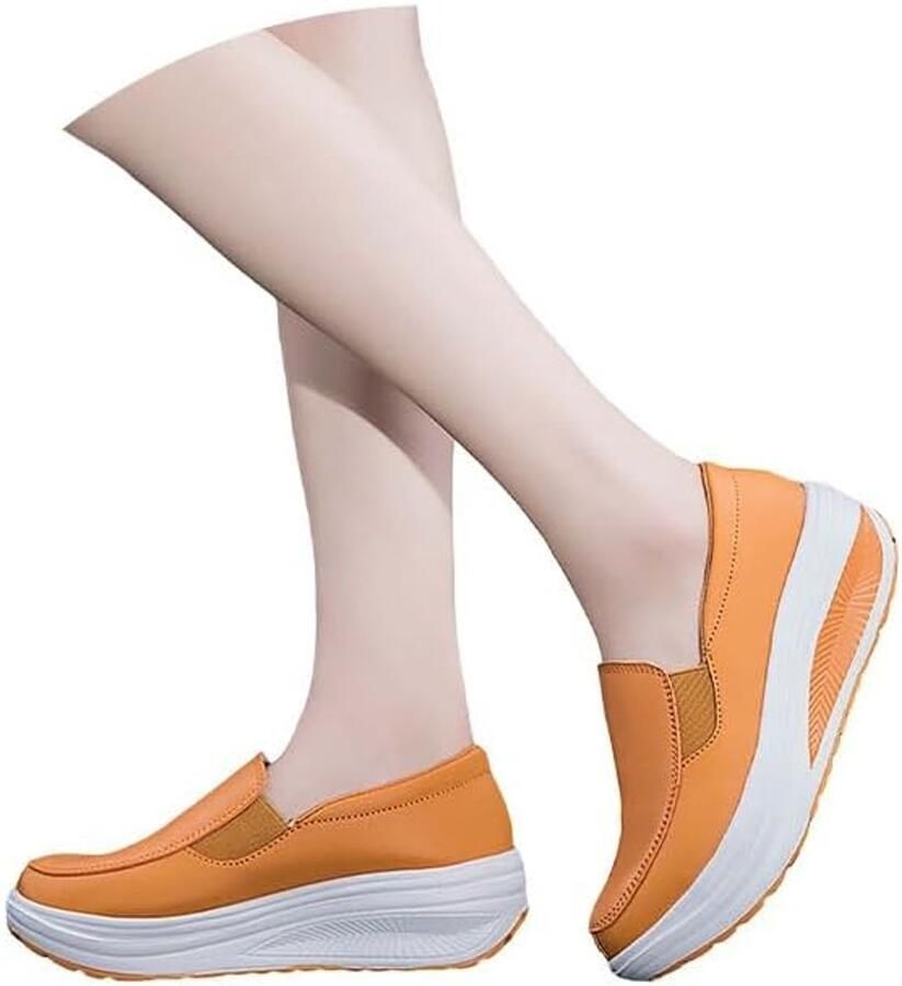 Chunky Platform Slip On Walking Trainers Lederen Waterdichte Boog Ondersteuning Orthopedische Schoenen Lichtgewicht Antislip Comfort Casual Wedge Trainers Mode Effen Hoogte Toenemende Schoeisel