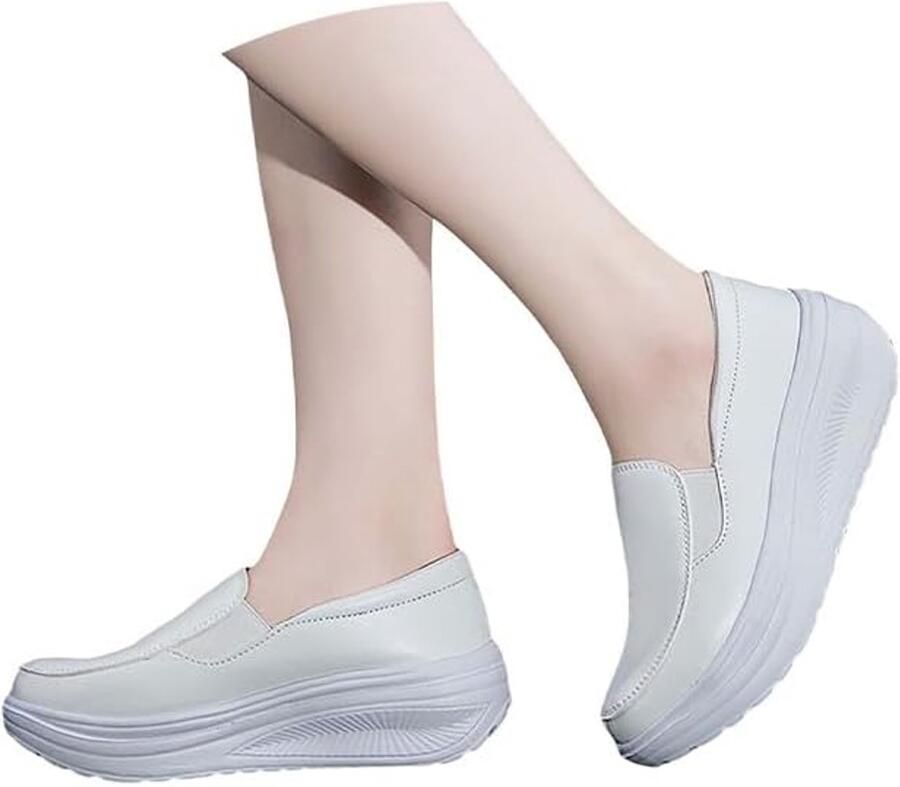 Chunky Platform Slip On Walking Trainers Lederen Waterdichte Boog Ondersteuning Orthopedische Schoenen Lichtgewicht Antislip Comfort Casual Wedge Trainers Mode Effen Hoogte Toenemende Schoeisel