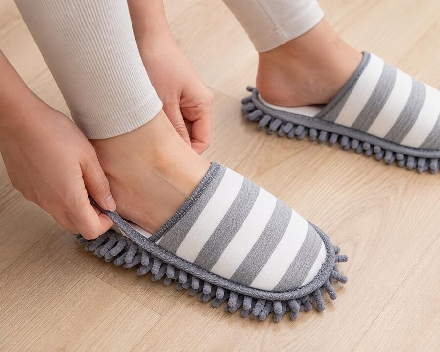 Cleaning Slippers Dweilpantoffels Microvezel Schoonmaak Sloffen Grijs Wit Voor Nat & Droog Gebruik One Size