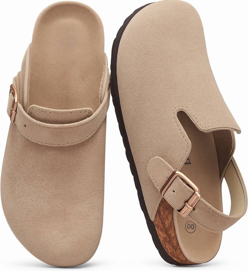 Aventury suède clogs dames Instappers Slippers Clogs Apricot