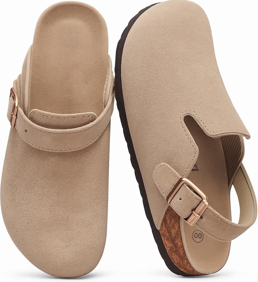 Aventury suède clogs dames Instappers Slippers Clogs Apricot