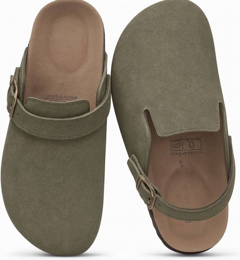 Aventury suède clogs dames Instappers Slippers Clogs Groen