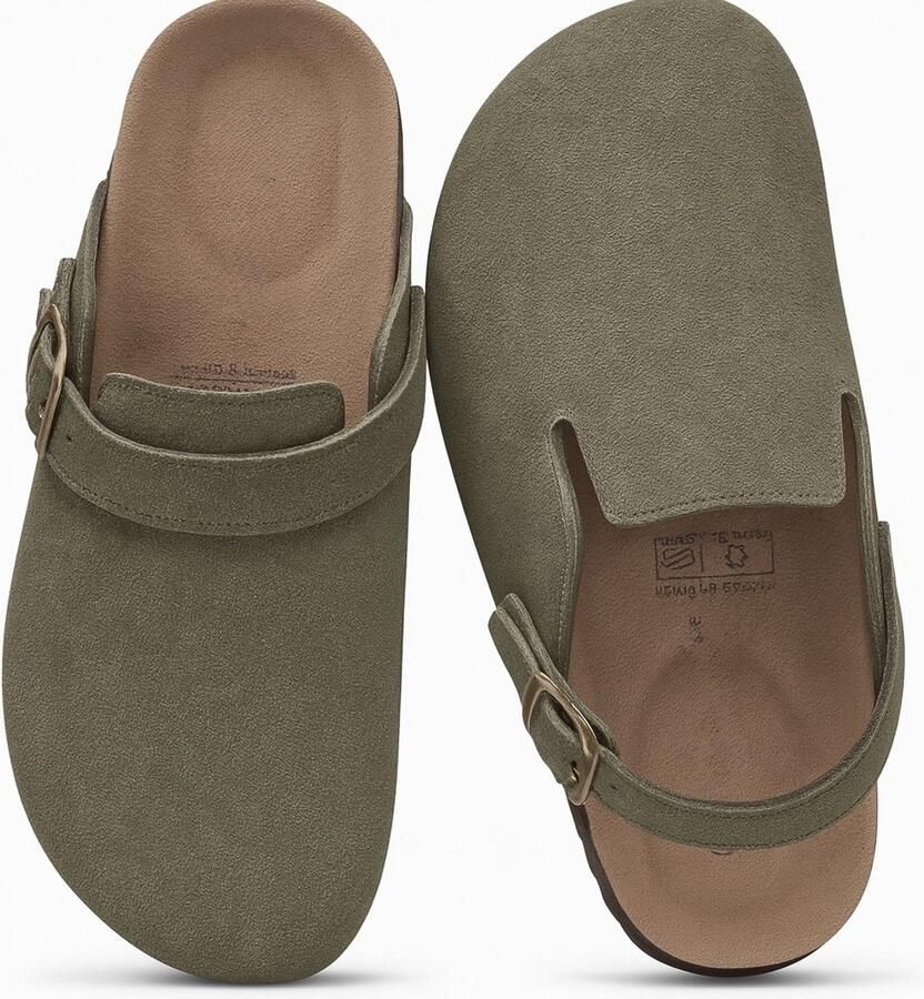 Suède Clogs Unisex Instappers met Kurk Voetbed Comfort Pantoffels en Groen - Foto 2
