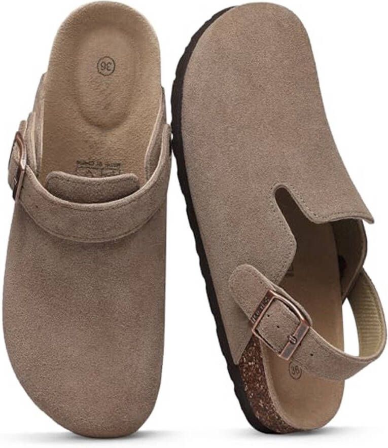 Clogs dames Suede clogs Instappers Slippers Clogs Taupe