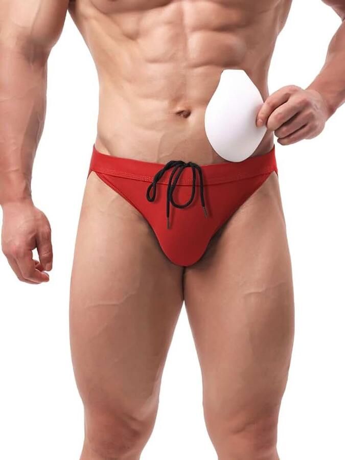 Code Zwembroek voor heren effen bikini gewatteerd zwempak lage taille badmode met verstelbare touwtjes