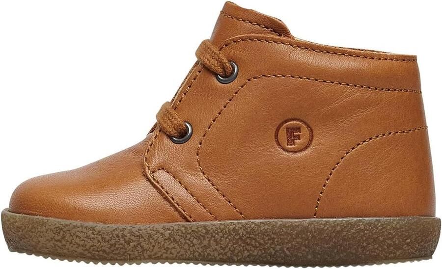 Cognac Kleurige Jongens Eerste Loopschoenen Leer Flexibele Sneakers