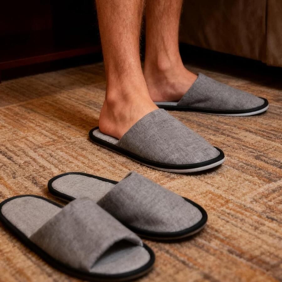 Comfortabele 20 Paar Grijze Terry Slippers voor Hotel Spa en Thuisgebruik Unisex Wegwerpslippers met 4 mm Dikte