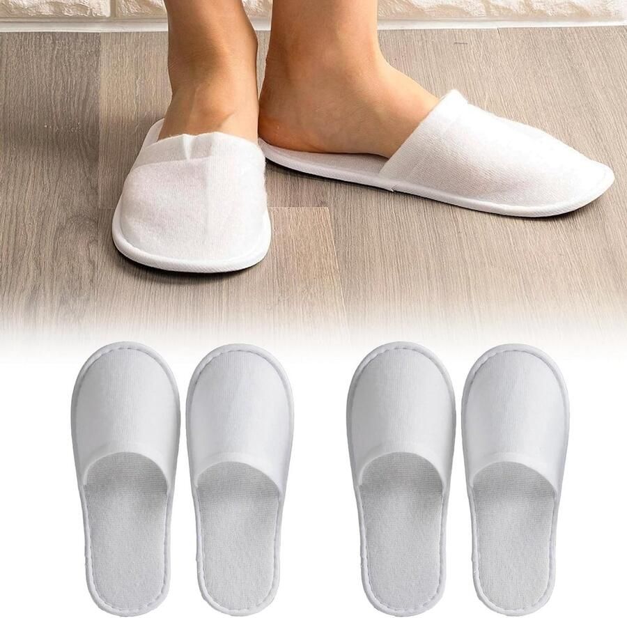 Comfortabele 4 Paar Witte Slippers voor Hotels Gasten en Spa's Koraal Velours met Linnen Zool