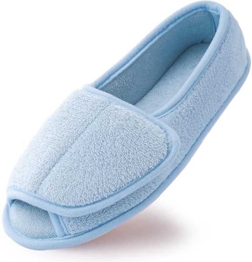 Comfortabele ademende pantoffels voor dames van traagschuim Pluche open teen slippers Warm en antislip Ideaal voor binnen en buiten Blauw