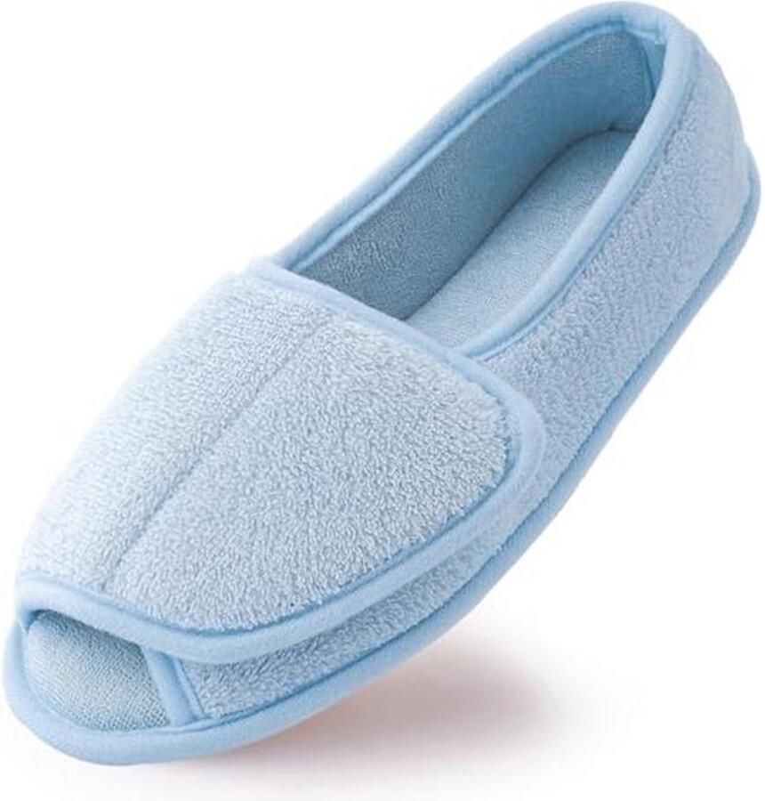 Comfortabele ademende pantoffels voor dames van traagschuim Pluche open teen slippers Warm en antislip Ideaal voor binnen en buiten Blauw