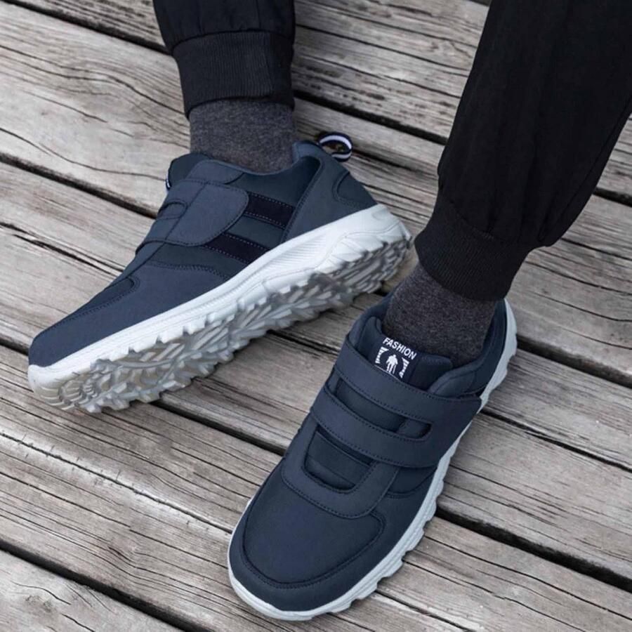 Comfortabele Herensneakers met Klittenband voor Oudere Mannen Wandelschoenen Antislip Rood