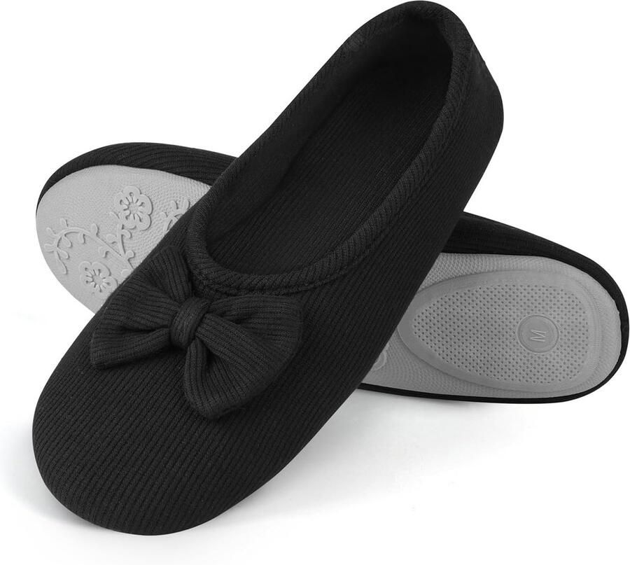 Comfortabele Ballerina Pantoffels Dames met Traagschuim en Strik Zachte Huisschoenen