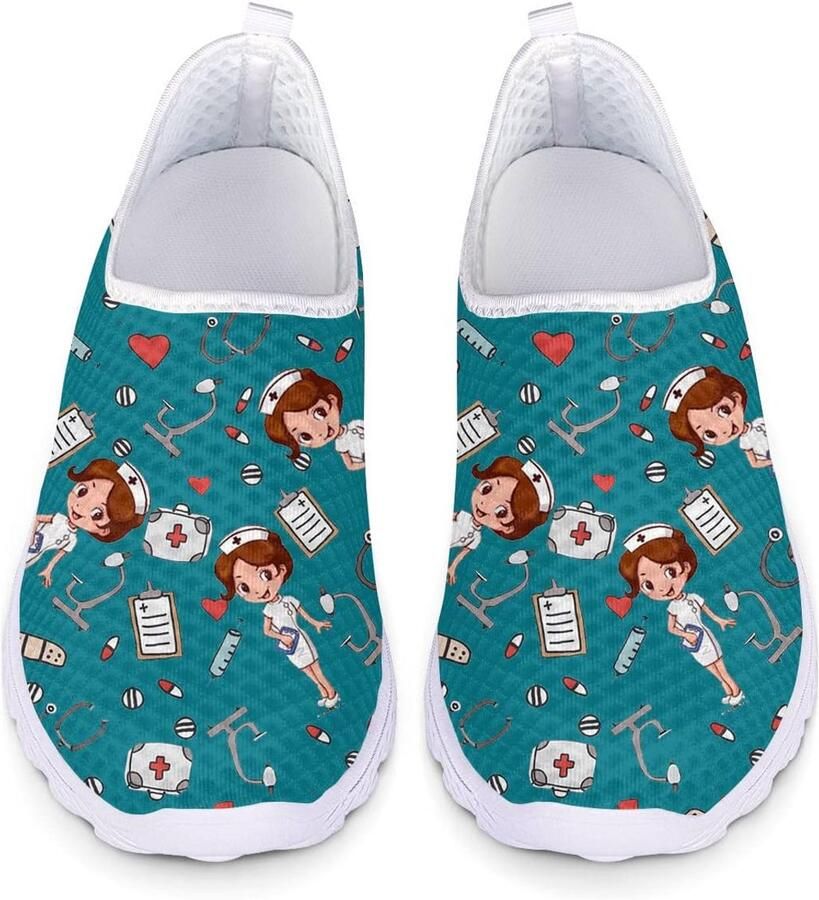 Comfortabele Blauwe Slip-On Sneakers voor Dames Lichtgewicht Wandelschoenen voor Zorgprofessionals