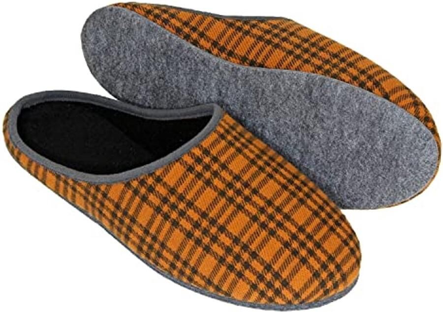 Comfortabele Camel Kleurige Pantoffels met Nostalgische Strepen Warme en Ade de Vilt Slippers voor en Antislip Vilt zool
