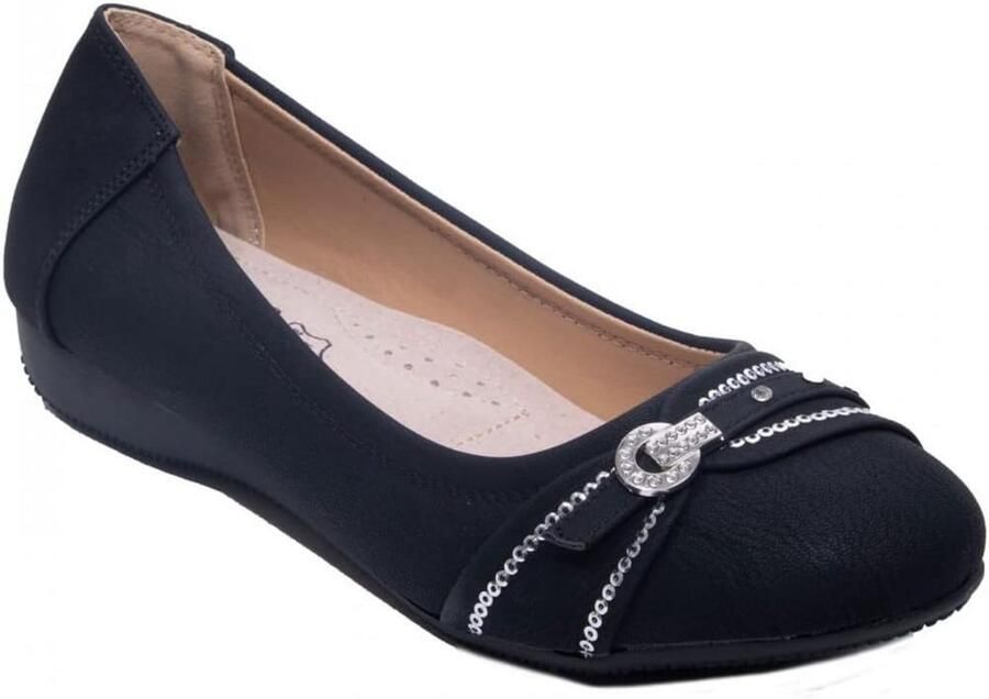 Comfortabele Dames Ballerina's met Strass Gesp Zwart of Wit