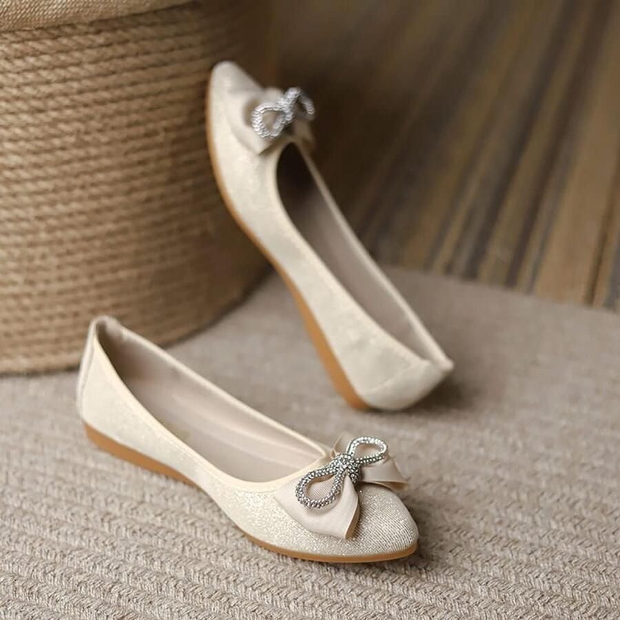 Comfortabele Dames Ballerina's met Strass Puntige Neus en Strik Ideaal voor Bruiloften en Casual Gelegenheden