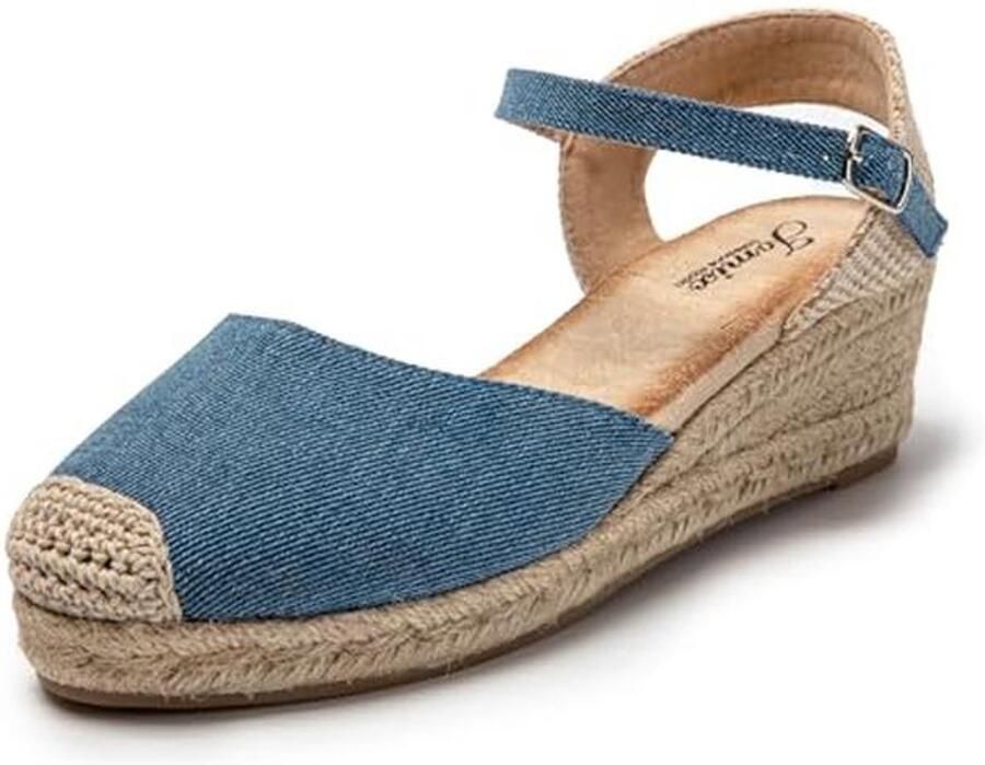 Comfortabele dames espadrilles met sleehak en verstelbare gesp