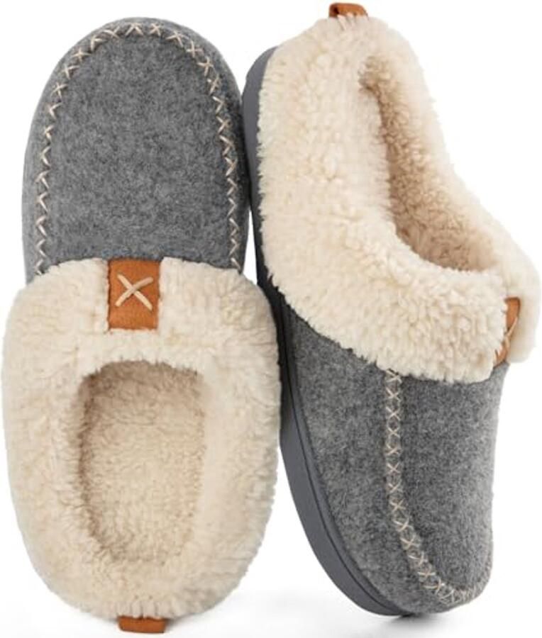Comfortabele Dames Huisslippers van Vilt met Geheugenfoam en Sherpa Voering