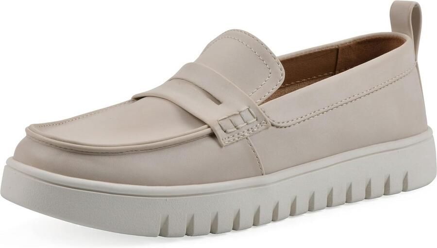 Comfortabele Dames Instapsneaker zonder Sluiting Eierschaal Glad Leer