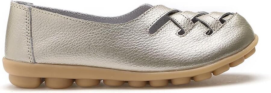 Comfortabele Dames Loafers van Leer met Holtepatroon Casual Ronde Neus Mocassins voor Wandelen en Rijden