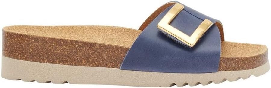 Comfortabele Dames Mule Sandaal met Grote Gouden Gesp en Bioprint Voetbed