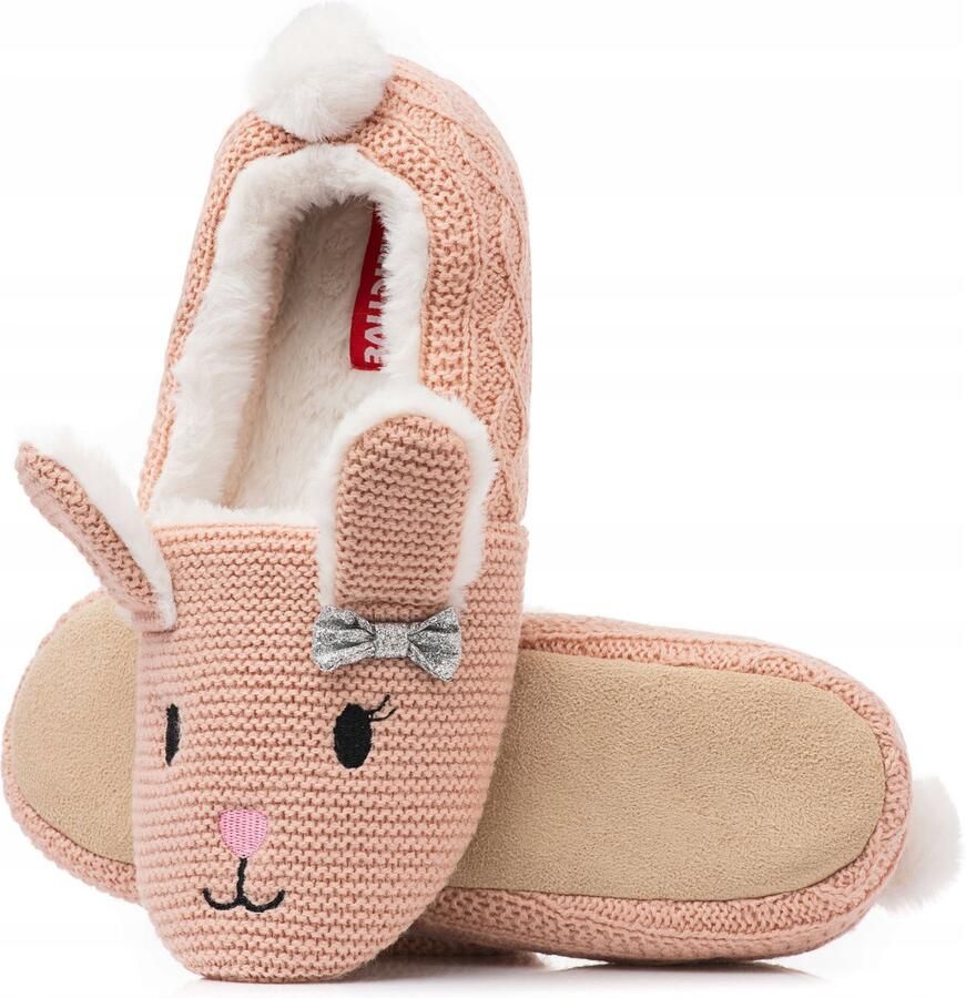 Roze ballerina pantoffels met gebreide konijnenbovenkant