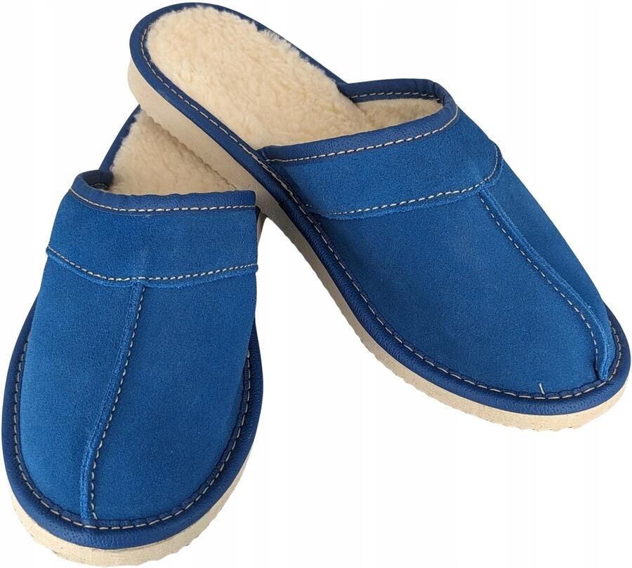 Dames Pantoffels Blauw Wol Leer