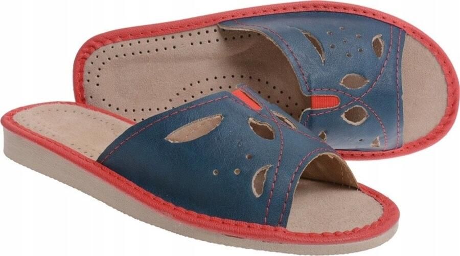 Comfortabele Dames Pantoffels Blauw Rood Brede Voet & Hoge Wreef