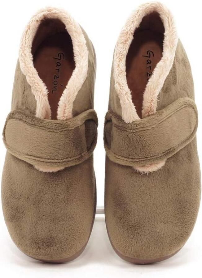 Comfortabele Dames Pantoffels met Klittenband Brede Pasvorm Taupe