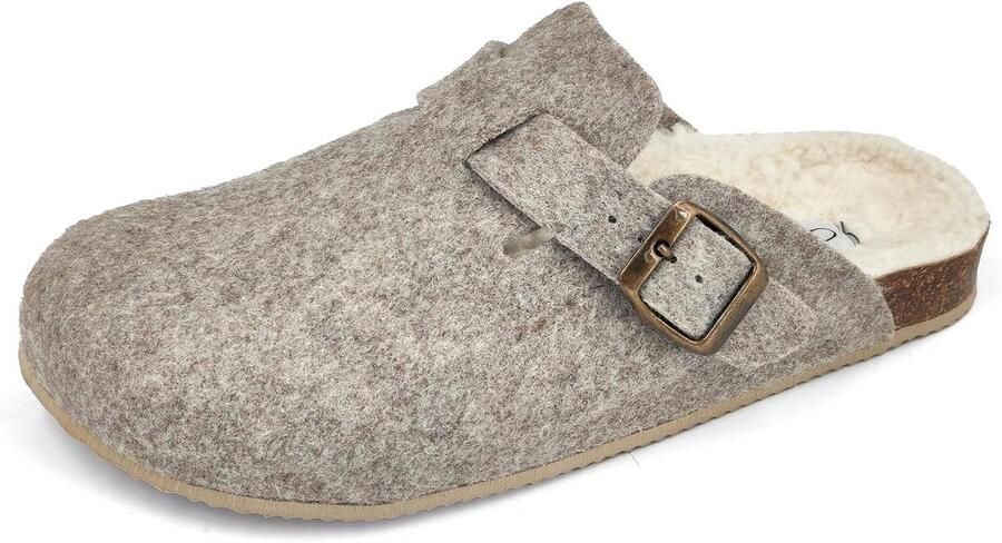 Comfortabele Dames Pantoffels met Vilt Bovenwerk en Verstelbare Gesp