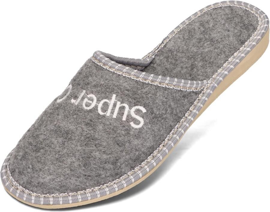 Comfortabele Dames Pantoffels Vilt Bloemenprint Zacht en Licht Grijs Zwart