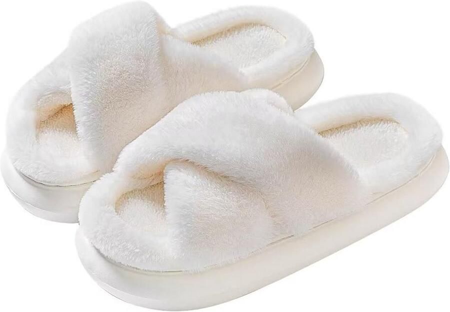 Comfortabele Dames Platformslippers met Fake Fur voor Binnen en Buiten