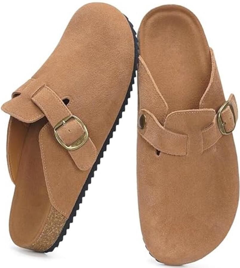 Comfortabele Dames Sandalen Clogs en Slippers met Leren Bovenwerk en Kurken Voetbed