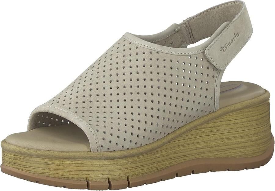 Comfortabele Dames Sandalen Leer Klittenband Taupe