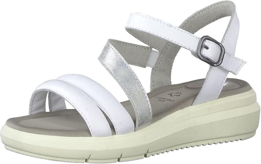 Merkloze Dames Sandalen Leer Comfort Fit Verstelbare Band Wit Zilver