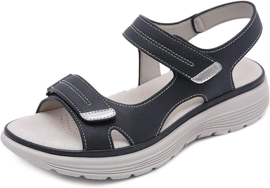 Comfortabele Dames Sandalen van Zacht PU-Leer met Platte Zool en Klittenband