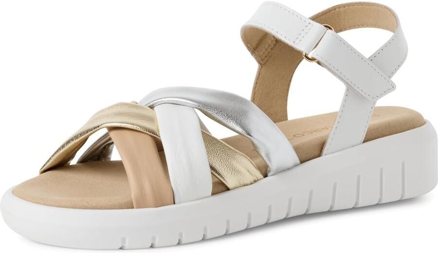 Comfortabele Dames Sandalen Wit Leerlook Platform Hak