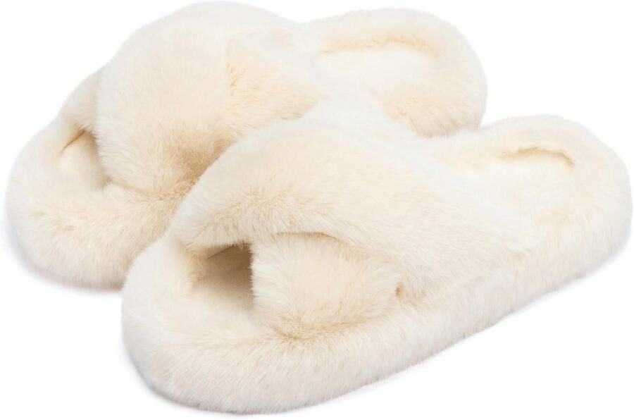 Comfortabele Dames Slippers met Memory Foam Pluizig Huispantoffels met Antislipzool
