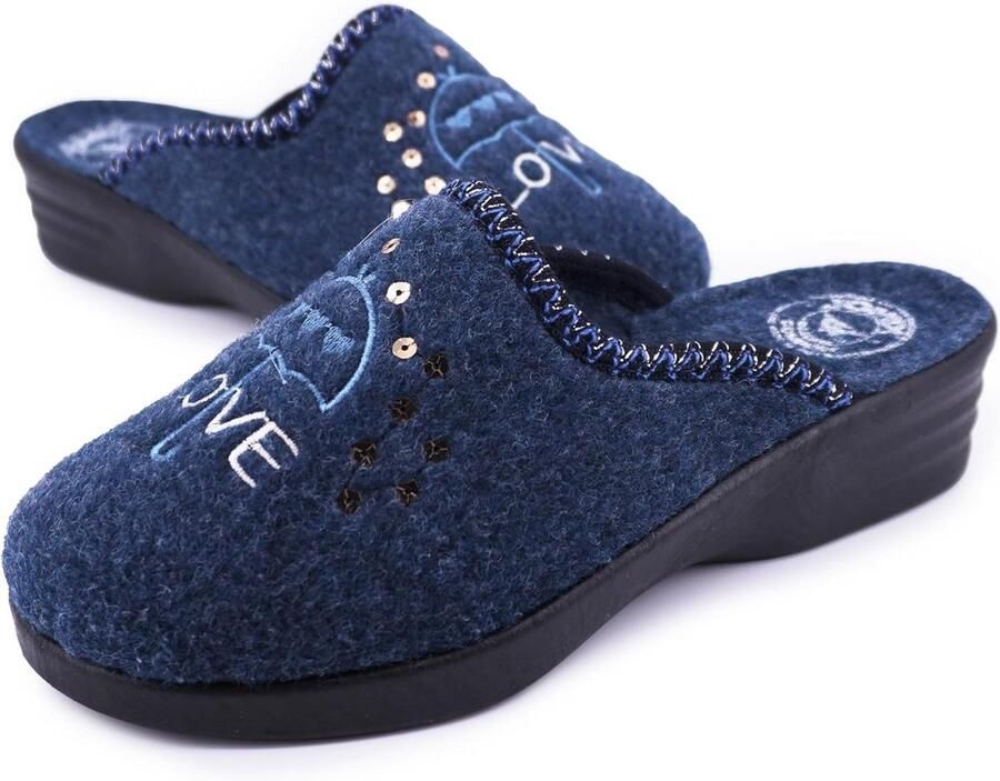 Comfortabele Dames Sloffen met Vilt Bovenkant en Sleehak Italiaans Ontwerp