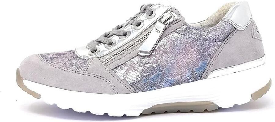 Comfortabele Dames Sneakers Grijs Suède Mesh Met Rits en Veters