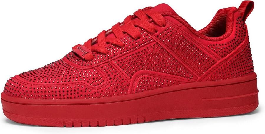 Comfortabele Dames Sneakers met Strassstenen en Leren Bovenwerk