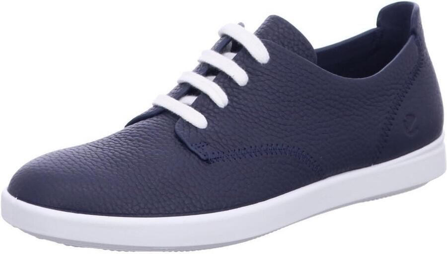 Comfortabele Dames Veterschoenen Marineblauw Leer Platte Zool