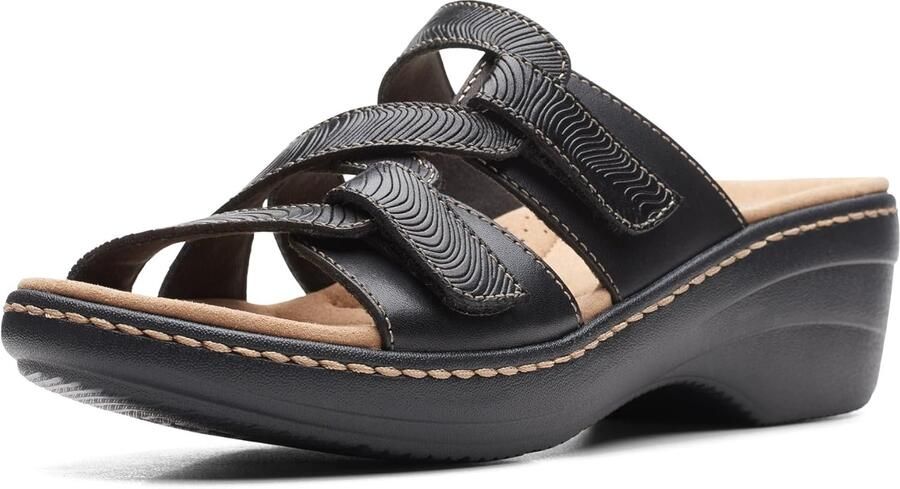 Comfortabele Dames Wedge Sandalen Zwart Leer