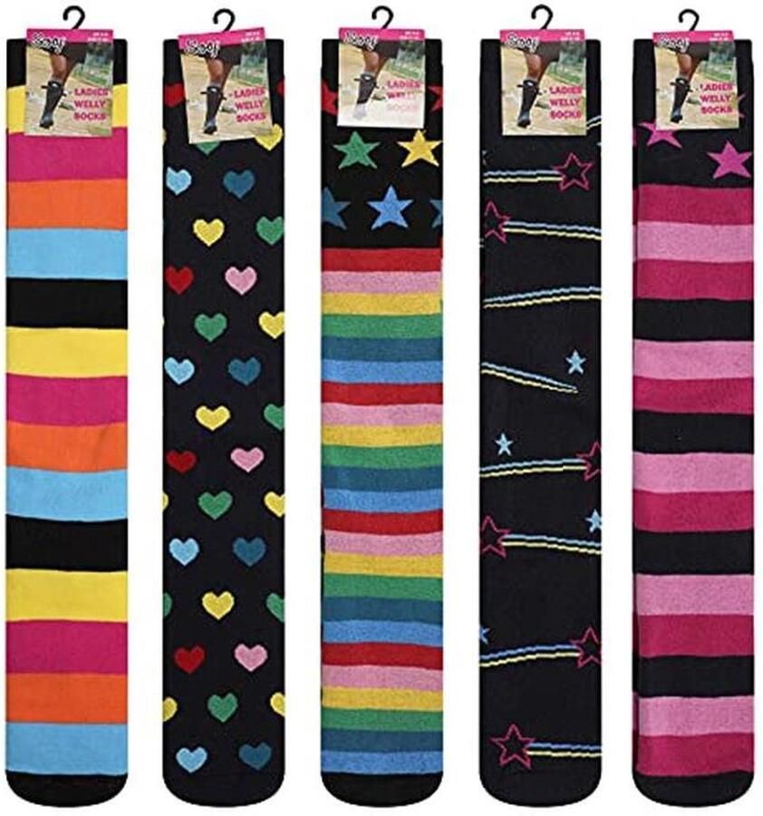 Comfortabele Dames Wellingtonsokken 5 Pack Ademend en Warm Ideaal voor Festivals en Wandelen Patronen