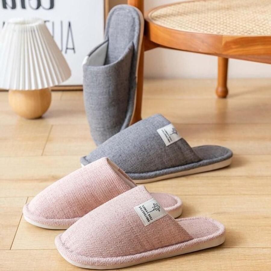 Comfortabele en ade de slippers voor nen en Antislip katoenen linnen Wasbare binnen- en hotelslippers voor herfst en winter