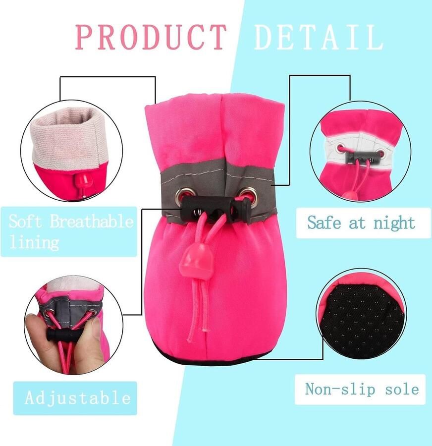 Comfortabele en duurzame hondenlaarzen met antislip beschermende zool en reflecterende banden voor optimale veiligheid (7 roze)