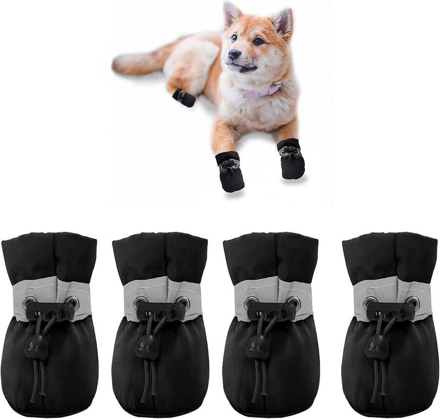 Comfortabele en niet-slip hondenlaarzen voor kleine honden met reflecterende banden en zachte zool zwart