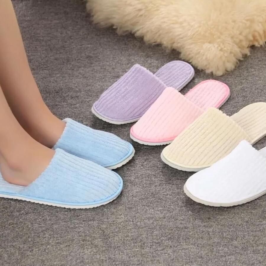Comfortabele Coral Fleece Slippers voor Gasten 6 Paar Multicolor Hotel Slippers voor Thuis Reizen en Spa Gebruik