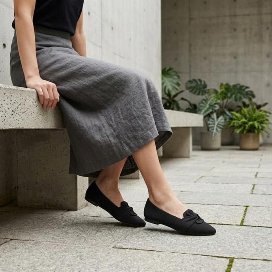 Comfortabele gebreide ballerina's voor dames kanten teen met strik opvouwbare schoenen